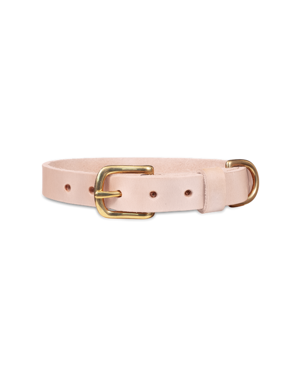 PAW20 Hundehalsband von byRavn aus naturfarbenem Leder mit Schnalle und D-Ring aus massivem Messing, 20 mm breit