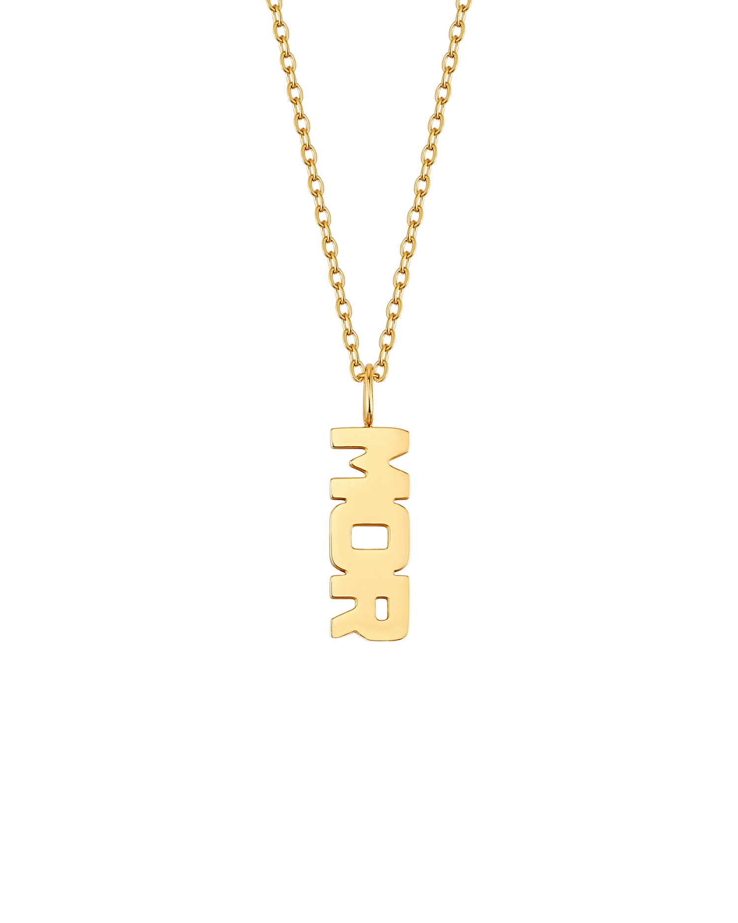 MOM Halskette von byRavn aus vergoldetem Edelstahl mit Anhänger in Form des Wortes "MOR" in Großbuchstaben