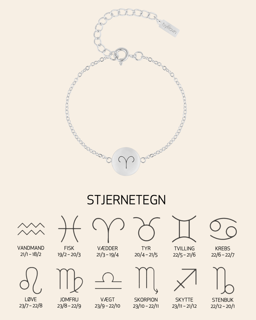 IBI STAR Armband aus silberfarbenem Edelstahl mit graviertem Sternzeichen Widder, dazu Übersicht aller 12 Sternzeichen