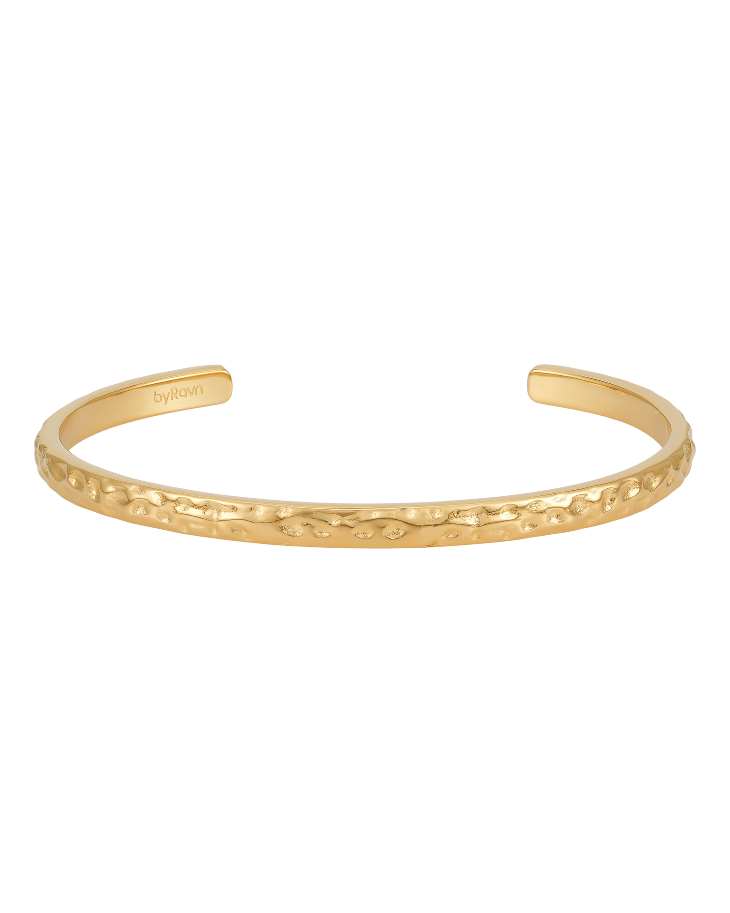 LUNA Armband von byRavn aus vergoldetem Edelstahl, offener Armreif mit gehämmerter Oberfläche