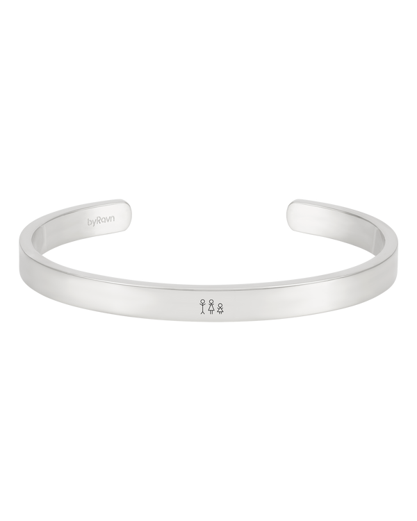 MARS STICK Armband von byRavn aus silberfarbenem Edelstahl, offener Armreif mit gravierter Streichholz-Familie