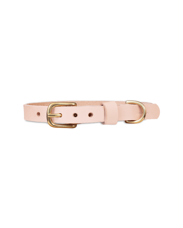 PAW16 Hundehalsband von byRavn aus naturfarbenem Leder mit Schnalle und D-Ring aus massivem Messing