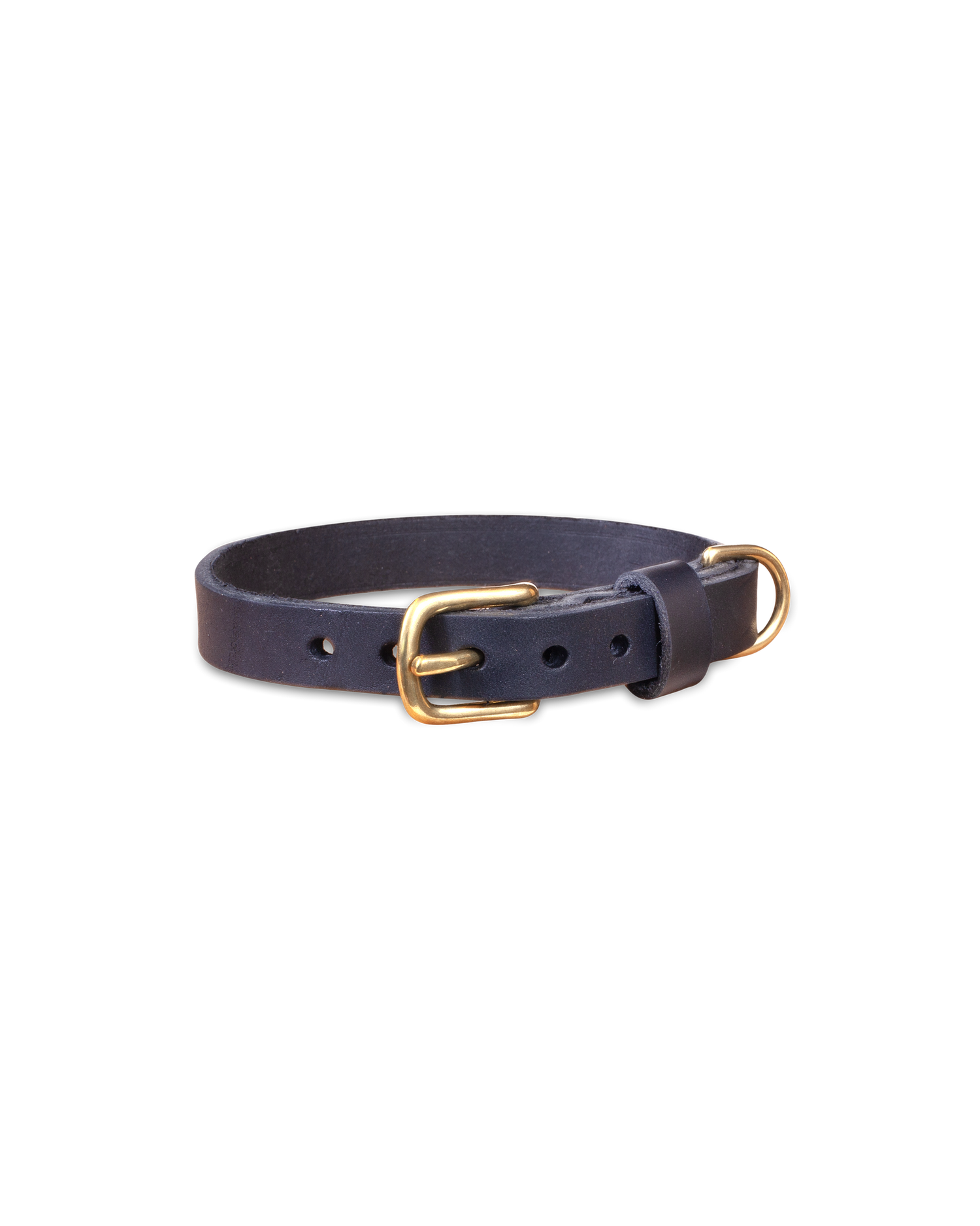 PAW16 Hundehalsband von byRavn aus schwarzem Leder mit bläulichem Schimmer, Schnalle und D-Ring aus massivem Messing