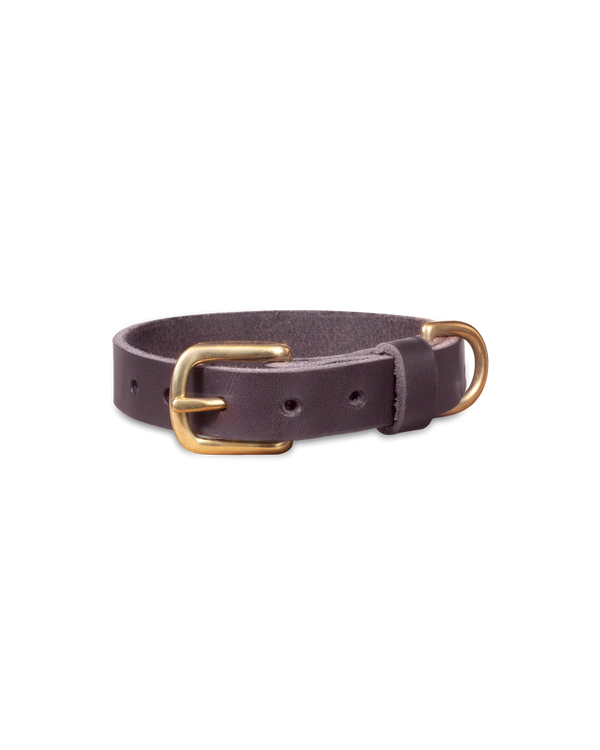 PAW20 Hundehalsband von byRavn aus dunkelbraunem Leder mit Messingschnalle und D-Ring