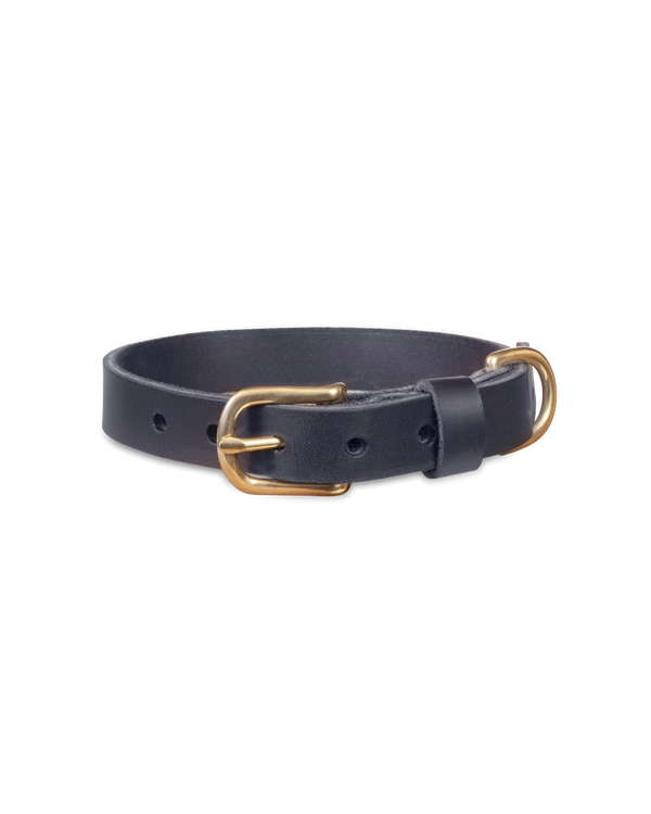 PAW20 Hundehalsband von byRavn aus schwarzem Leder mit Schnalle und D-Ring aus massivem Messing