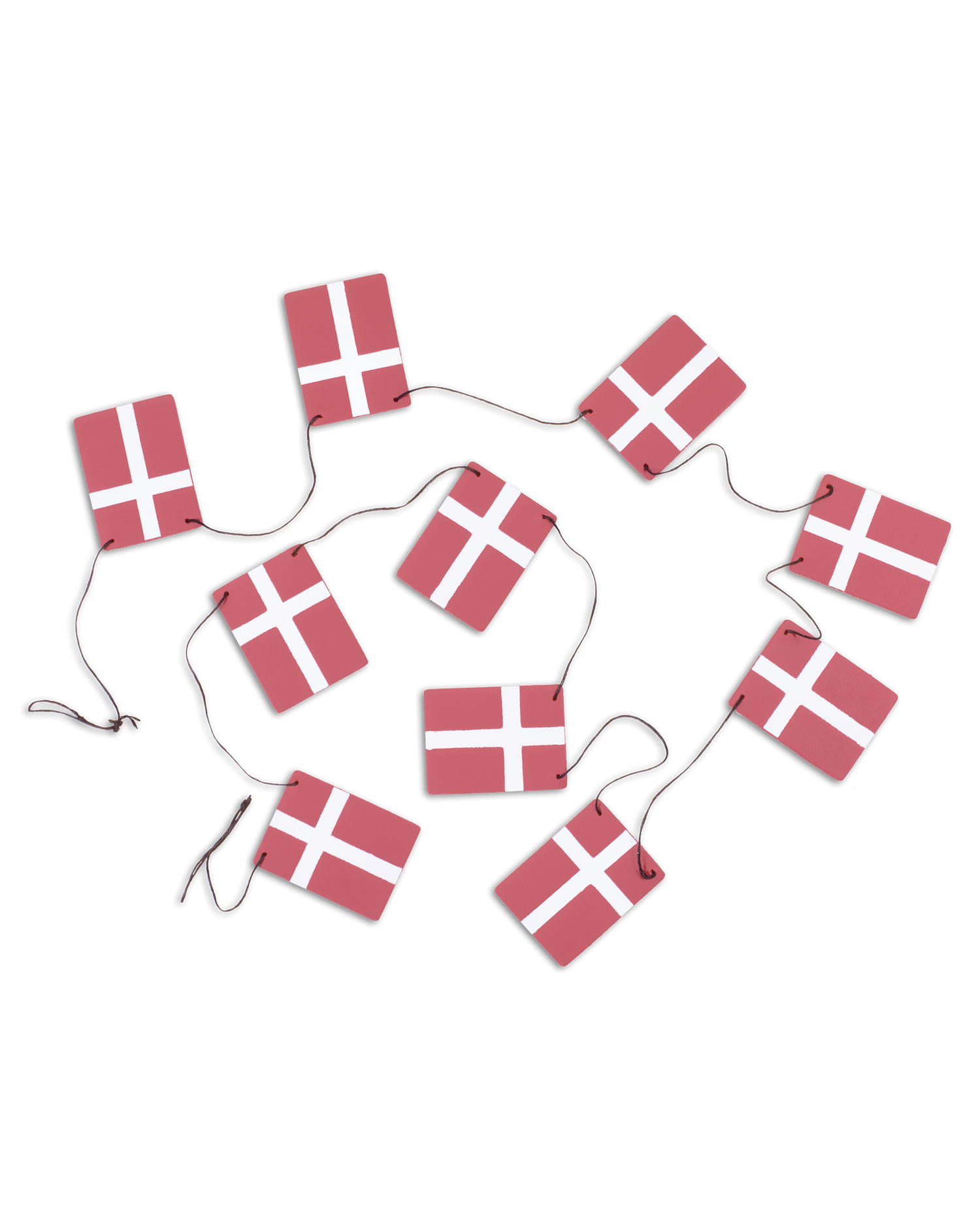 SALUT Wimpelkette von byRavn mit kleinen Dannebrog-Flaggen aus rotem Leder an schwarzer Schnur für Geburtstag und Weihnachten