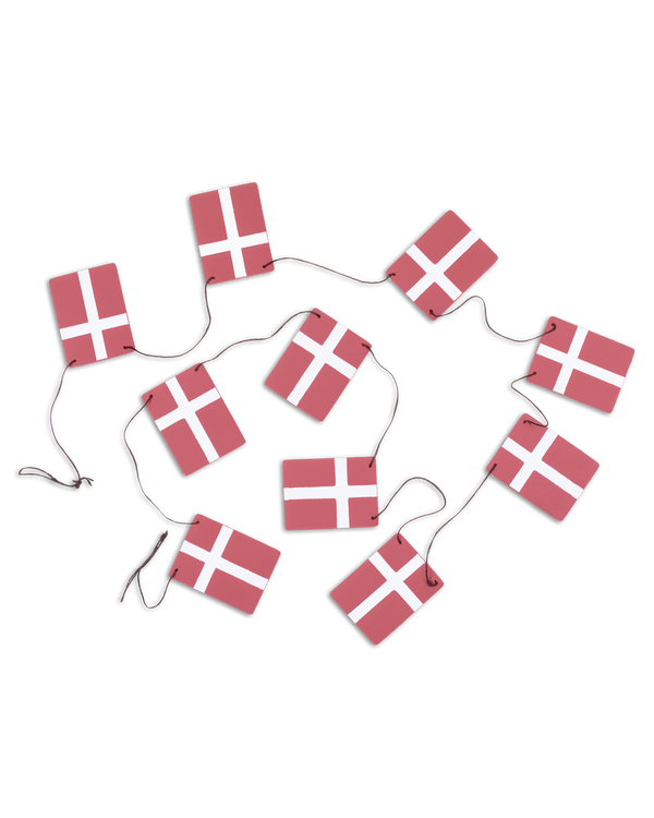 SALUT Wimpelkette von byRavn mit kleinen Dannebrog-Flaggen aus rotem Leder an schwarzer Schnur für Geburtstag und Weihnachten