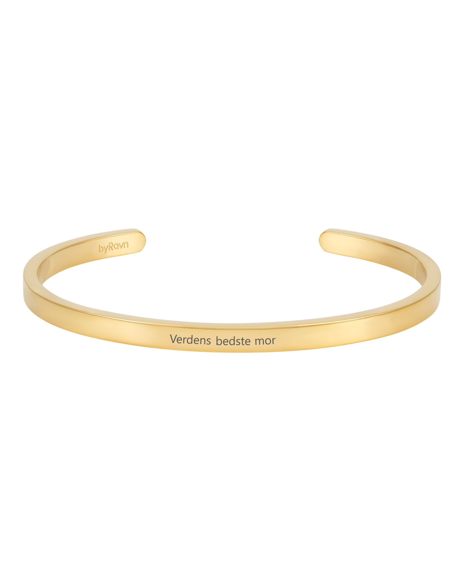 VENUS Armband von byRavn aus vergoldetem Edelstahl, offener Armreif mit der Gravur "Verdens bedste mor"